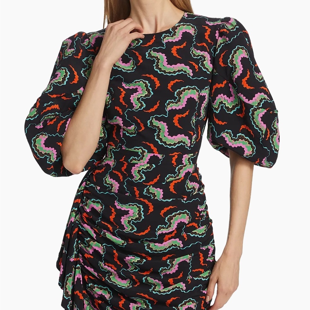 Rhode Pia Printed Puff-Sleeve Mini Dress